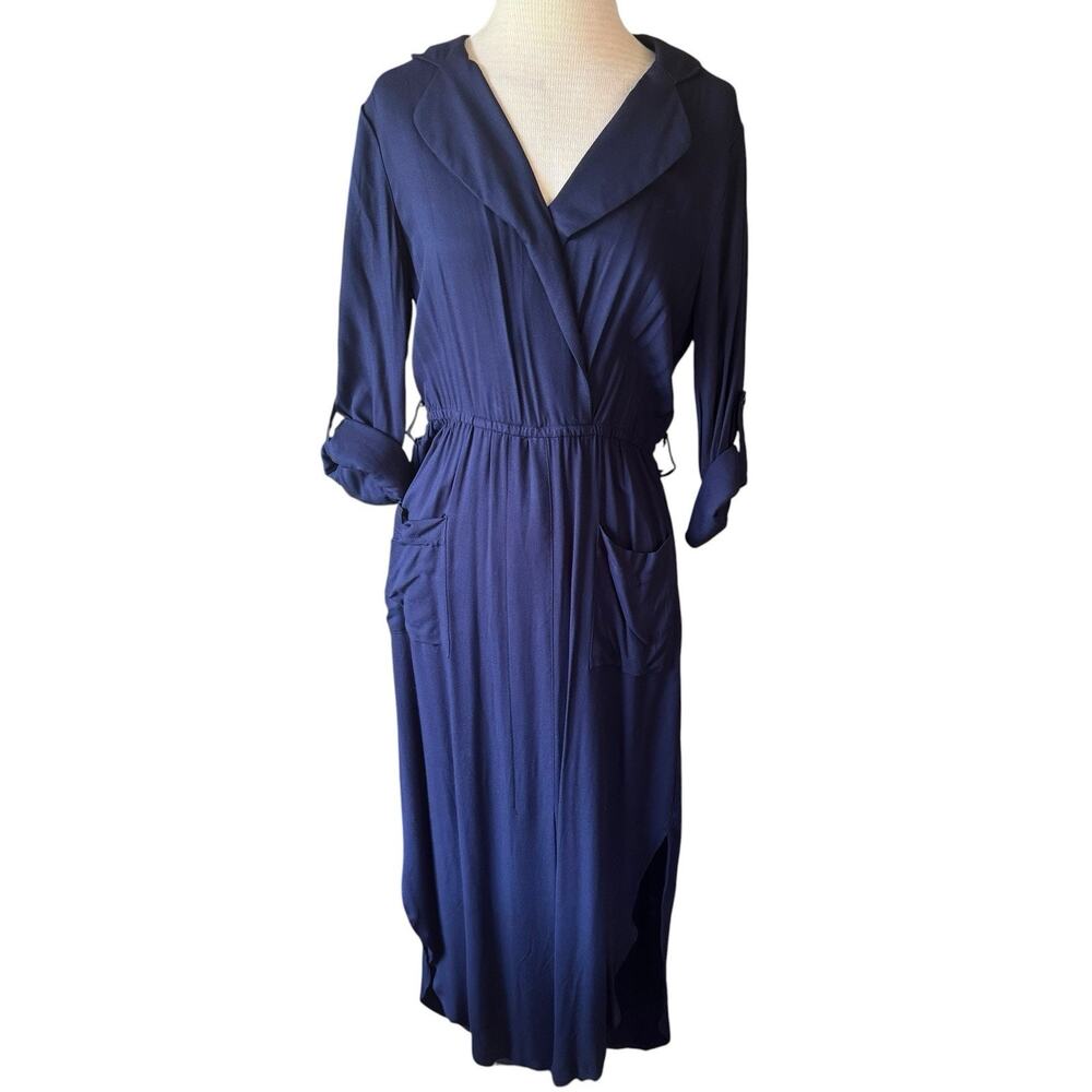 Venus Navy Blue Dress Roll Tab Long Sleeve Womens M Nautical Western Boho Office